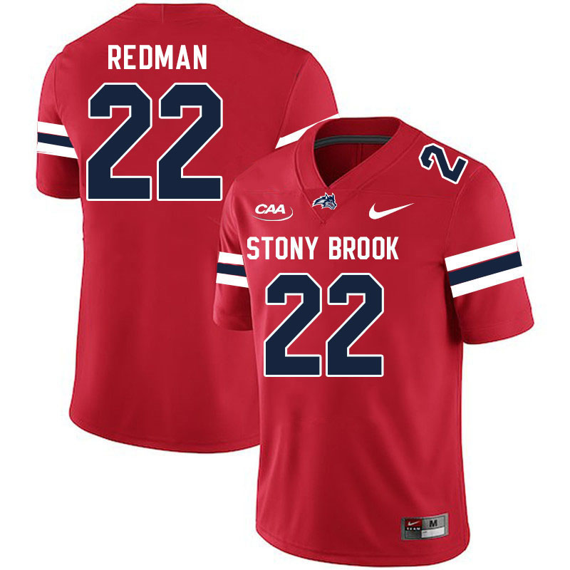 Stony Brook Seawolves #22 Cal Redman College Football Jerseys Stitched Sale-Red